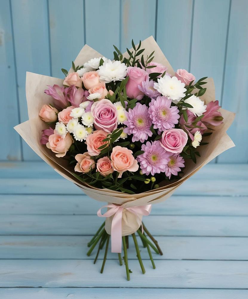 Букет цветов из: Хризантемы, Розы и Альстромерии в Каново