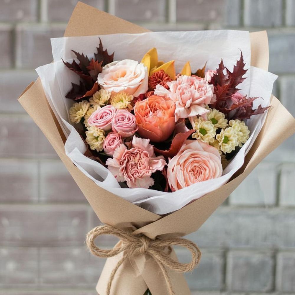 Букет цветов из: Гвоздики, Хризантемы и Розы в Каново