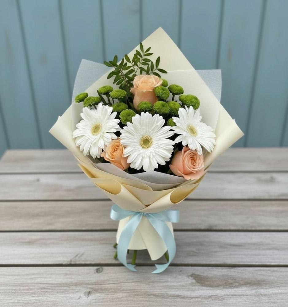 Букет цветов из: Герберы, Розы и Хризантемы в Каново