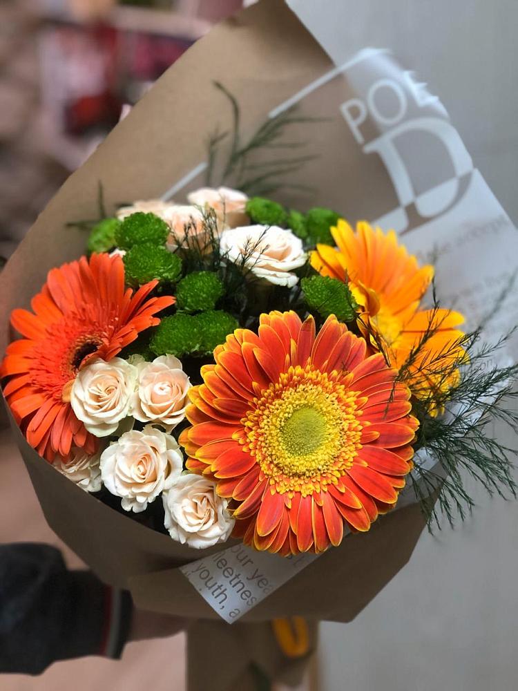 Букет цветов из: Герберы, Хризантемы и Розы в Каново
