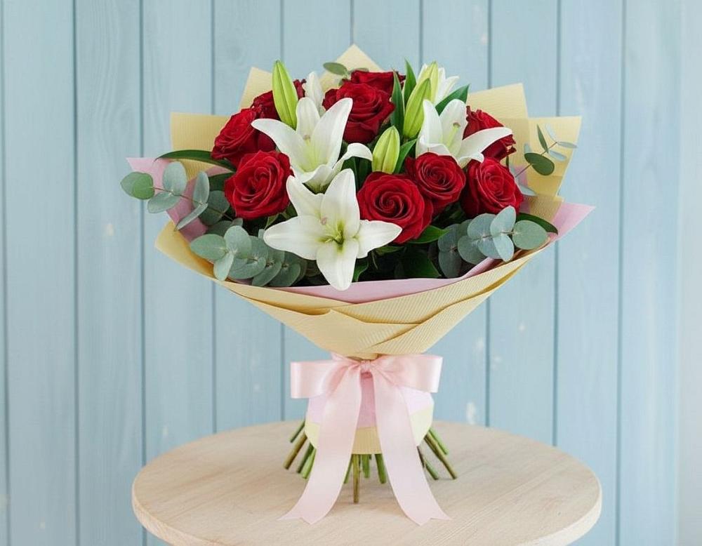 Букет цветов из: Лилии и Розы в Каново